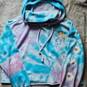 DISNEY Alice In Wonderland Oversized Cropped Hoodie W/ Built-In Turtleneck